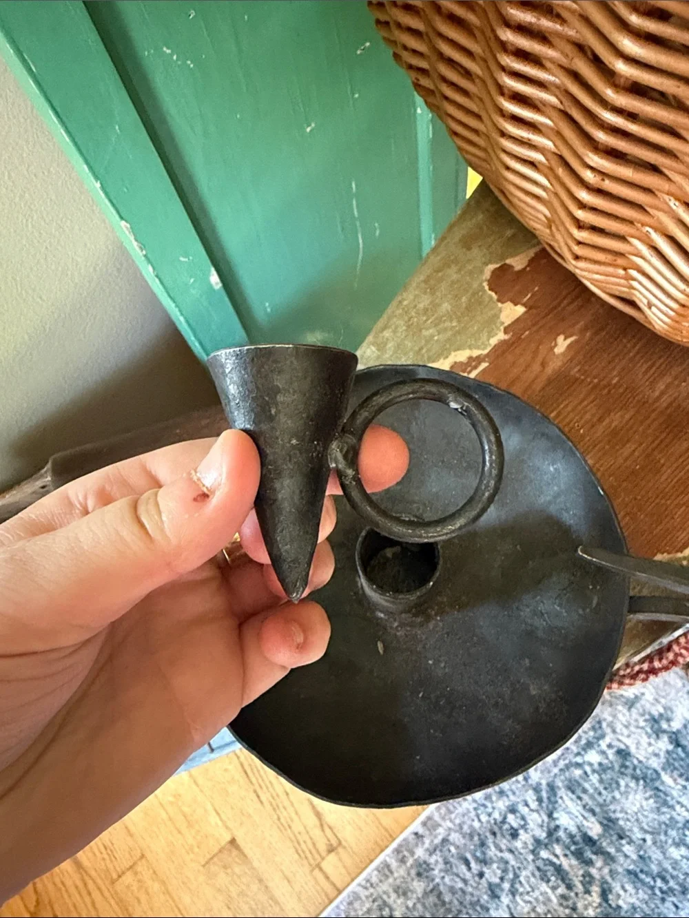 Vtg Primitive Forged Iron Heavy Duty Candle Holder and Snuffer